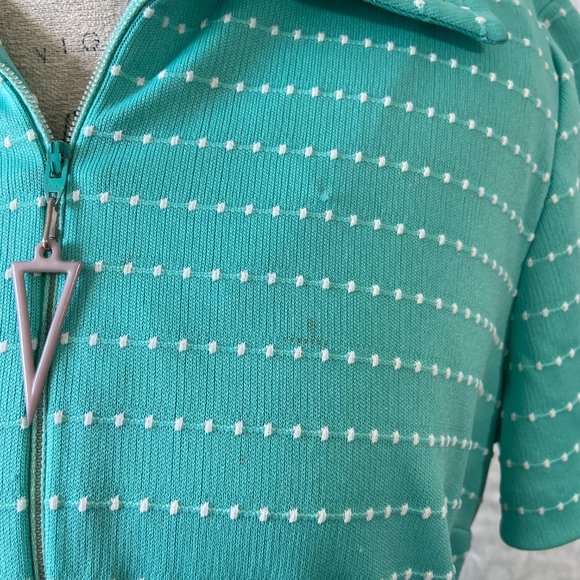 Vintage 60’s Retro Teal Polka Dot Print Abstract Belted Midi Dress Frock - Picture 4 of 14